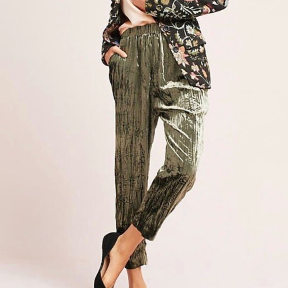 New Anthropologie Olive Green Velvet Pants